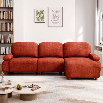 111" Modern Modular Chenille L-Shaped Sectional Sofa with Removable Ottoman, Dark Orange