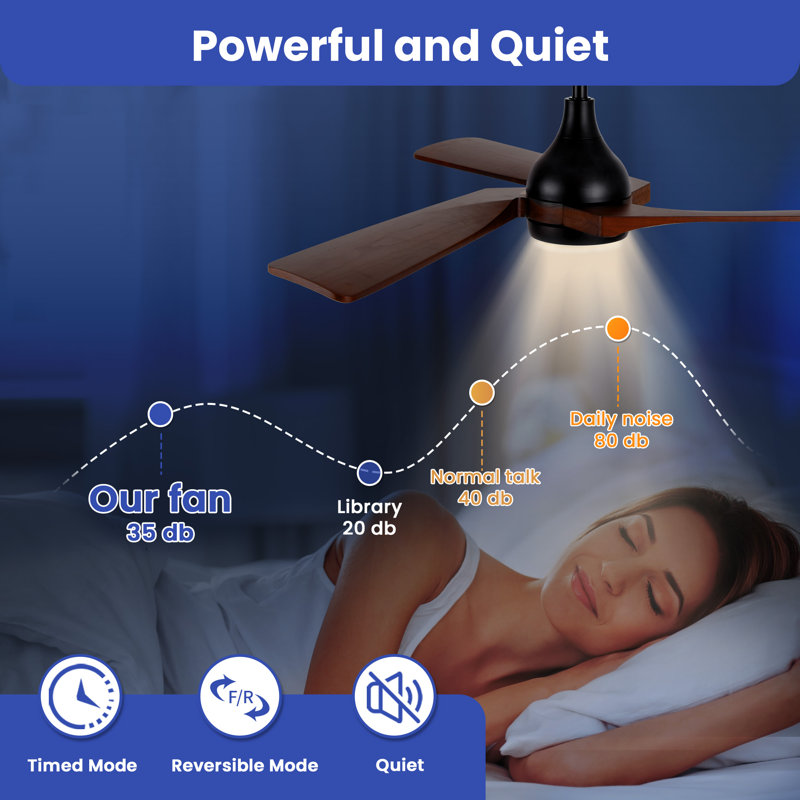 Jerlan 52'' Ceiling Fan with LED Lights, Brown Wood