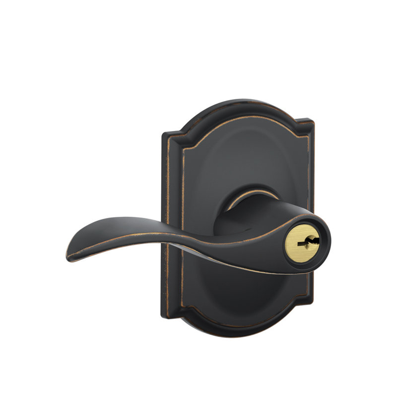 Accent Lever with Camelot Trim Keyed Entry Lock, Yes, Aged Bronze, Keyed Alike