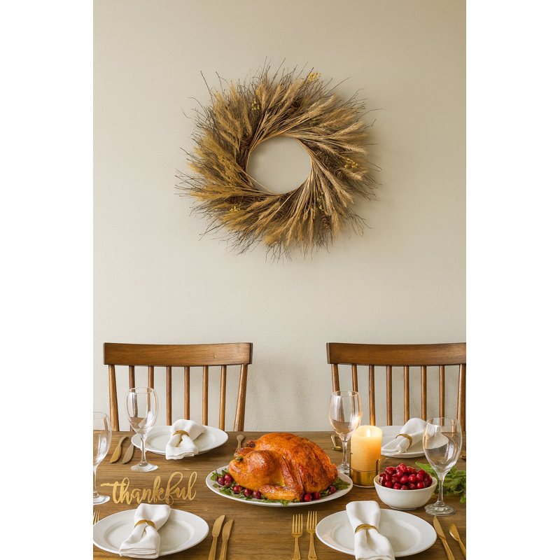 Preserved Wheat & Brush 22" Fall Wreath