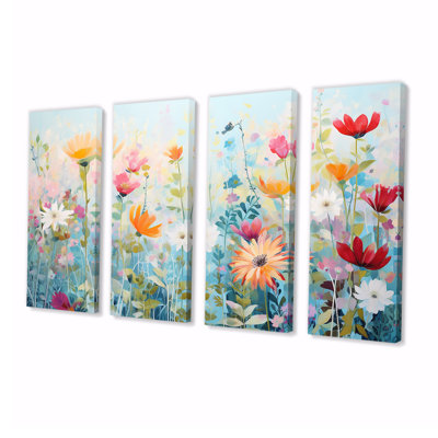 Colourful Spring Flowers Blooming - Wildflowers Wall Art 4 Piece