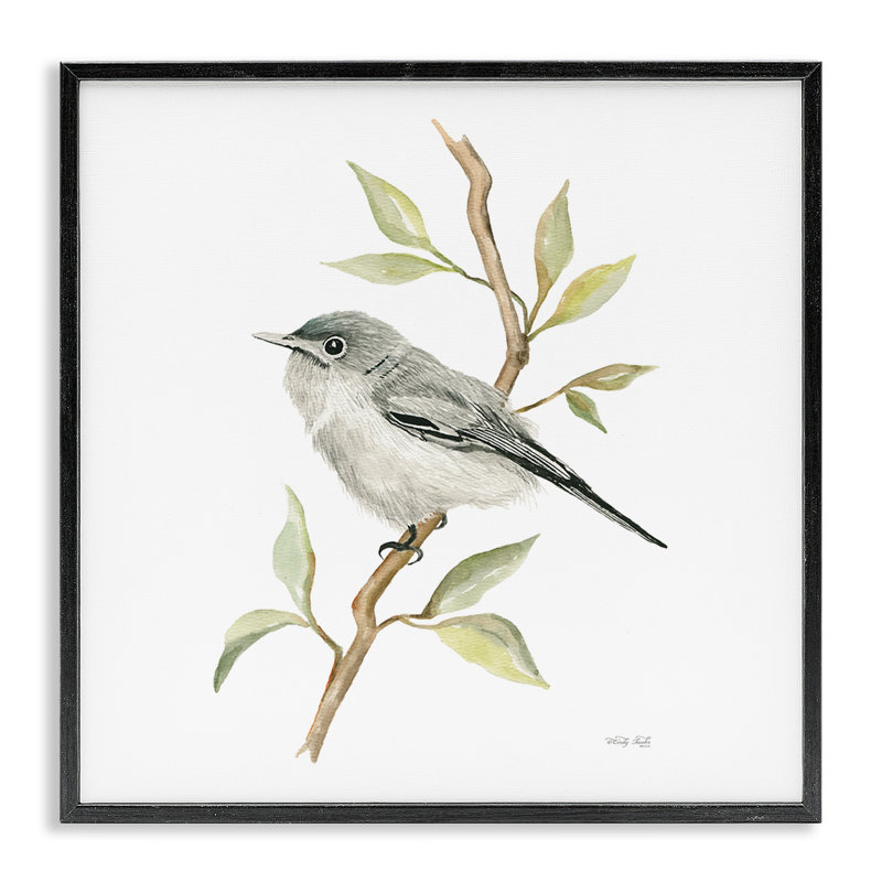 Oiseau sur une branche simple, estampe numérique par Cindy Jacobs, H 12 po x l 12 po, Giclée encadrée noir minuit