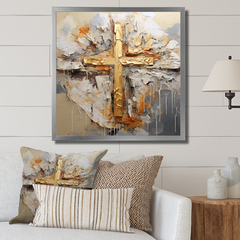 Impression sur toile, art mural doré, H 30 po x l 30 po x P 1 po, Cadre simple argenté