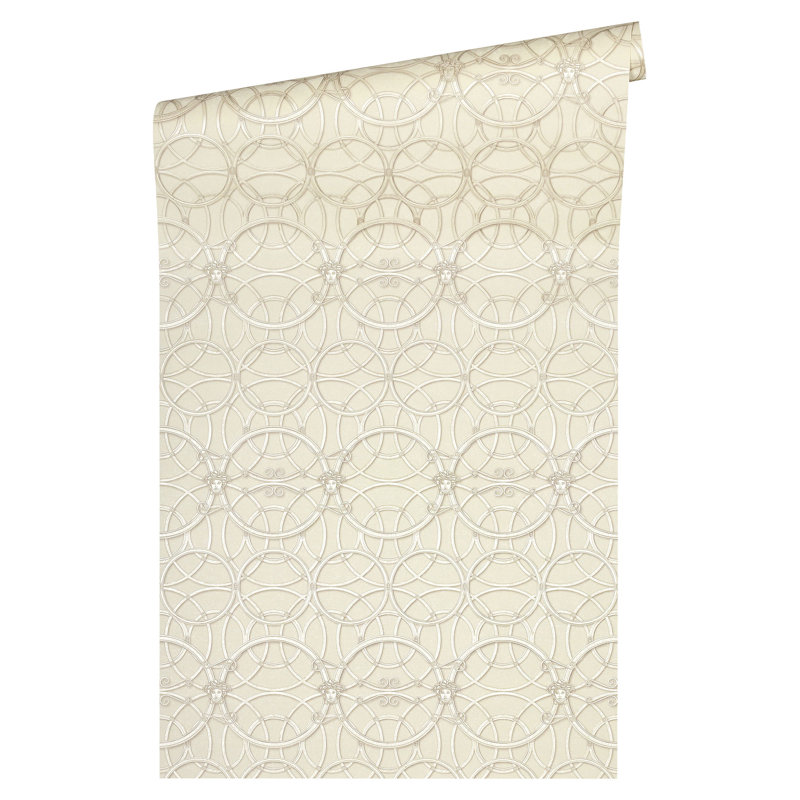 Oneybrook 10.05m x 70cm Matte Wallpaper Roll, Cream/Silver/White