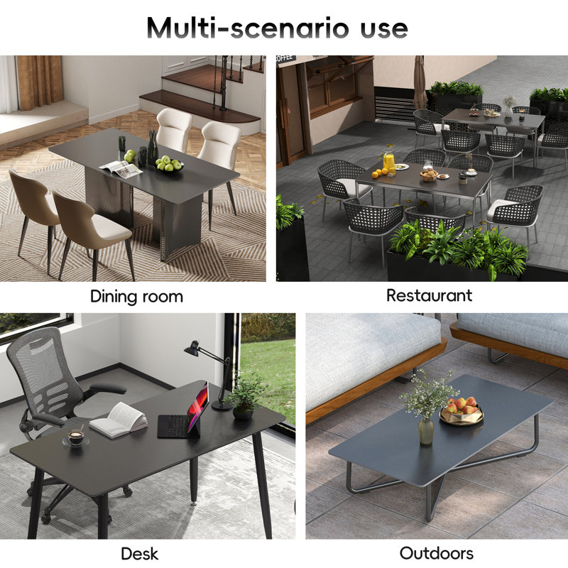 Black Sintered Stone Rectangular Beveled Edge Ceramics Table Top