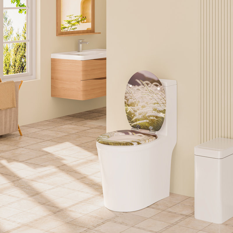 Toilet Seat, O-Shaped Loo Seat With Soft Close And Quick Release Functions, With Adjustable Hinges, Upgraded Mounting Set For Different Types Of Toilets, Reeds Pattern