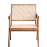 Chaise d'appoint naturelle avec siège respirant pour un look frais dans la maison, dossier beige moderne et cadre en bois élégant