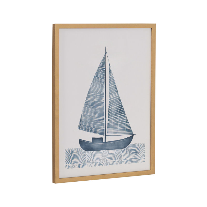 «Nautical Blue Sailboat» par The Creative Bunch Studio, reproduction d'art encadrée, Cadre doré, H 12,65 po x l 16,65 po