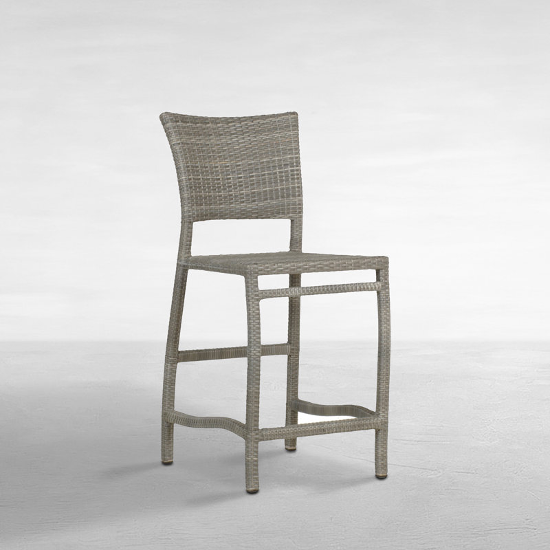 Skye 24" Patio Bar Stool with Cushion, Welt, Indigo Velvet, Oyster