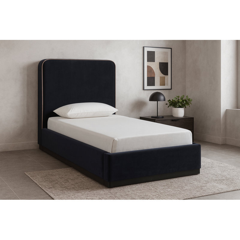 Lit tapissier Jann, Simple, Velours noir