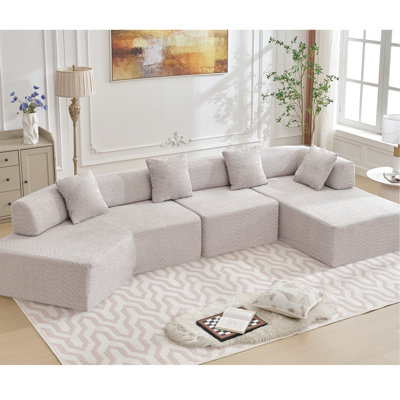 Spacious 4 Couch, Gray Boucle, No Assembly, Relaxing Home Decor Oversized , Combination, Assembly For Living Room