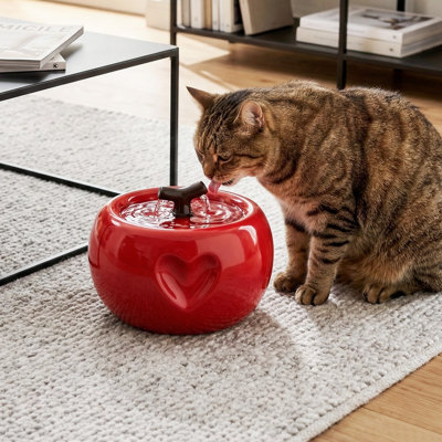 Red Modern Ceramic Apple Pet Fountain with 1.5L / 50.7 oz Tank