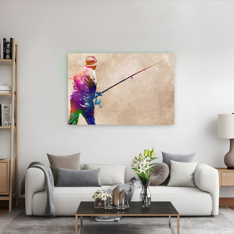 «Vibrant Fishing Art», art mural contemporain, H 40 po x l 60 po