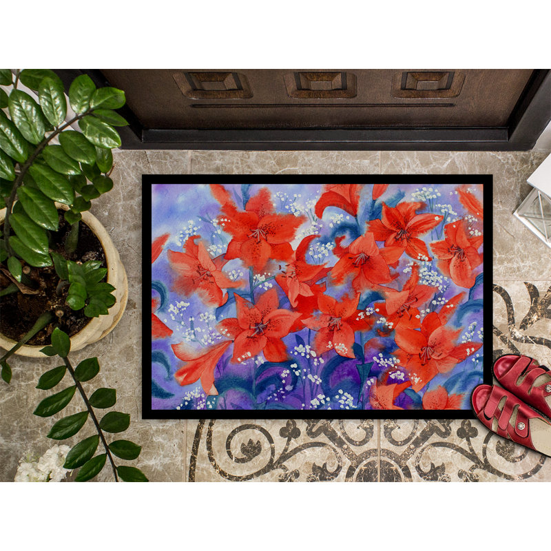 Tapis de porte d’extérieur antidérapant lillies, Rectangle 2 pi x 3 pi