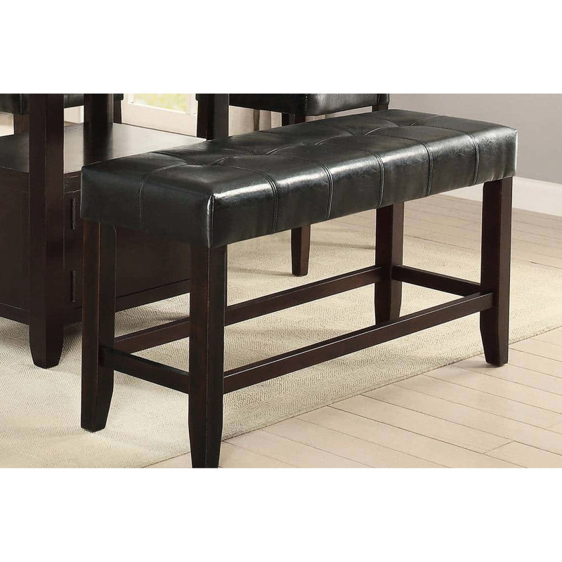 Banc de salle à manger à hauteur de comptoir - Coussin en similicuir noir avec support en bois moderne pour structure rembourrée