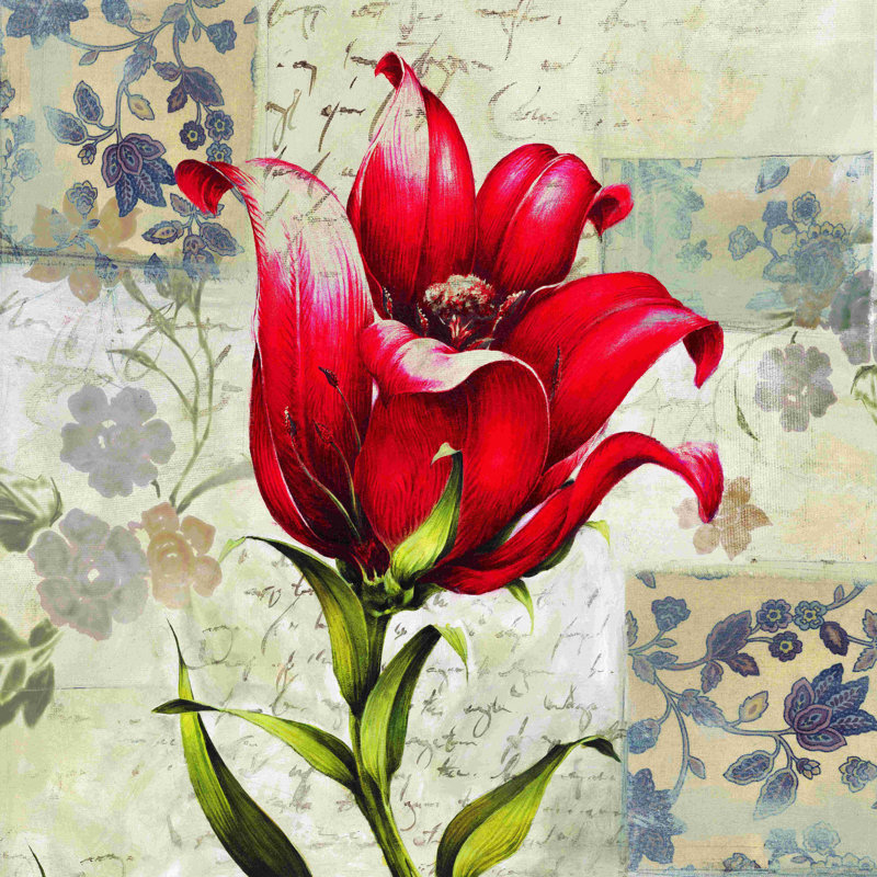 «Red Traditional Floral», impression sur toile tendue, H 36 po x l 36 po