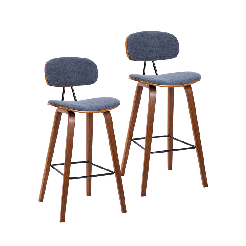 Upholstered Counter Stool with Solid Wood Frame, Blue