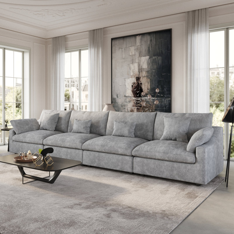 Kyna Upholstered 4-Piece Linen Slipcovered Sofa, Light Gray