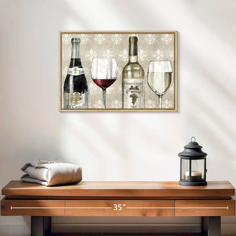 Crayon à vin III, 19 po x 13 po, Cadre flottant en bois naturel