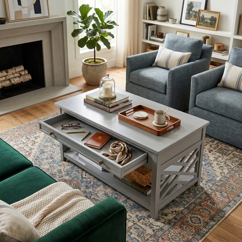 Table basse avec tiroir et tablette Coventry, Gris