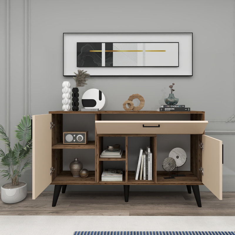 Amedori 135cm Sideboard, Light Walnut/Beige