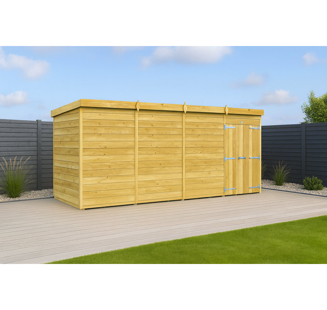 15ft x 4ft Pent Shed - Double Door without Windows