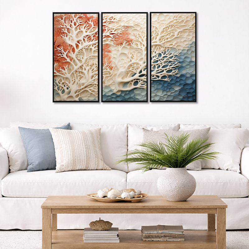 Forcier - Coastal Coral Under Water Wall Art Print Set, Black Floater Framed, 32" H x 48" W x 1" D