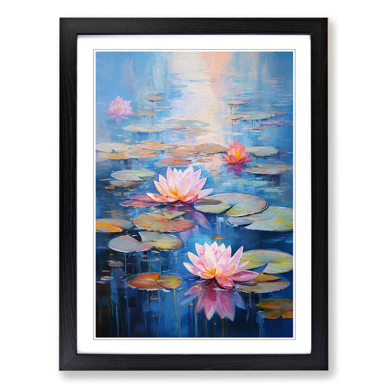 Water Lily Impressionism No.2 - Single Picture Frame Print on Wood, 46cm H x 34cm W, Black Framed