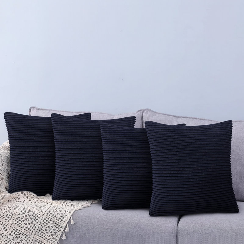 Pattern Velvet Soft Decorative Case Hidden Zipper Sofa Cushion Cover Set Of 4, Navy