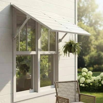 Auvent en métal blanc 4,6 - extérieur en aluminium avec aspect thermolaqué moderne, charnière continue et joint de protection intégré, attaches en acier inoxydable à installation rapide facile, convient pour