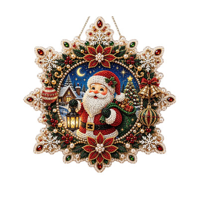 5D DIY Christmas Hanging Ornament Kit Santa Snowflake Winter Scene Art Xmas Wall Door Hanging Decor, Christmas Decorations