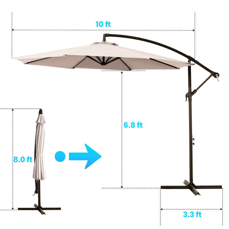 10 Ft Cantilever Patio Umbrella with Crank Lift, Offset Hanging Outdoor Umbrella for Deck, Garden & Poolside, Beige