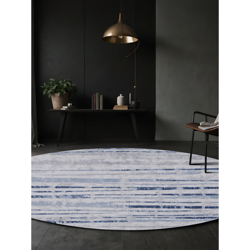 Machine Washable Blue Area Rug, Round 3'