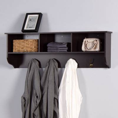 Entryway Wall Mounted Coat Rack With 4 Dual Hooks Living Room Wooden Storage Shelf