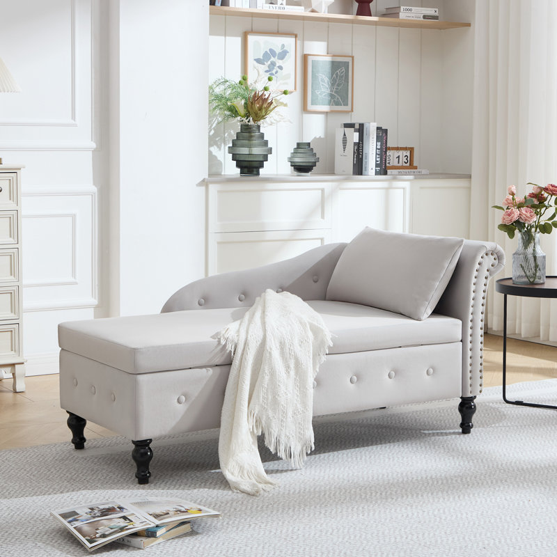Chaise longue de rangement en velours Eastham, Gris clair, Orienté vers la gauche