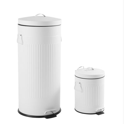 Poubelle à pédale Theo Retro 8 gallons avec couvercle à fermeture en douceur et mini poubelle GRATUITE, coton blanc