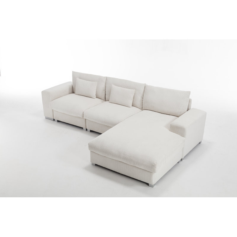 Space Magician Sectional with Ergonomic Backrest and Solid Wood Frame, White Polyester