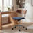 Mid Century Modern Desk Chair With Wood Back, Adjustable Height Swivel Office Chair, Ergonomic Blue Fabric Upholstered Task Chair With Wheels, Retro Style For Study & Computer Room-763176985