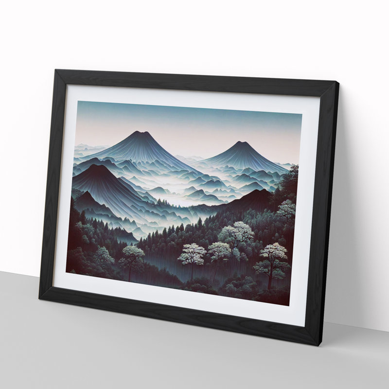 Japanese Forest Mountains Vol.1 - Single Picture Frame Print, Black Framed, 25cm H x 34cm W x 2cm D