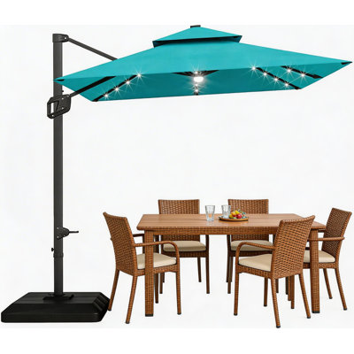 10x10Ft Square Solar LED Cantilever Umbrella , with Weighted Base