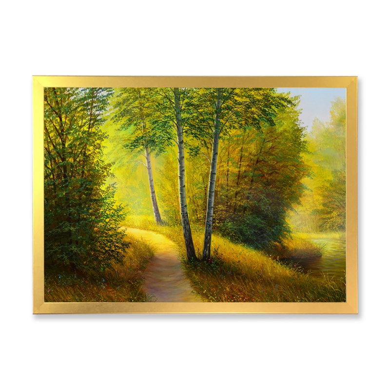 Rivière à travers une forêt de bouleaux - reproduction d'art sur toile traditionnelle, H 40 po x l 30 po x P 1 po