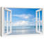 Fenêtre de paysage «Window View Blue Cloud Sky Ocean Beach Shore Wave Nature Scenic Landscape» sur toile-98448451
