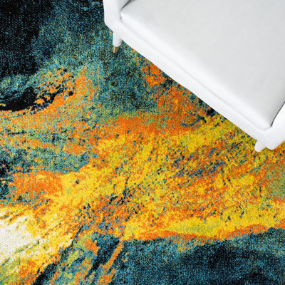 Robidoux Abstract Teal/Yellow Area Rug