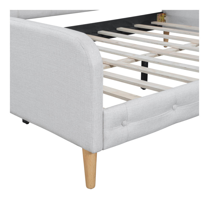 Full Size Upholstered Daybed with 4 Support Legs,Beige