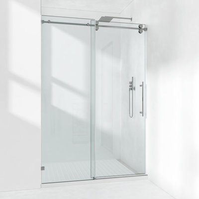 50-55" W X 72" H Frameless Single Sliding Shower Door with 3/8" (10mm) Clear Tempered Glass, Shatter-Resistant Film & Installation Hole Locator - Round Top Rail