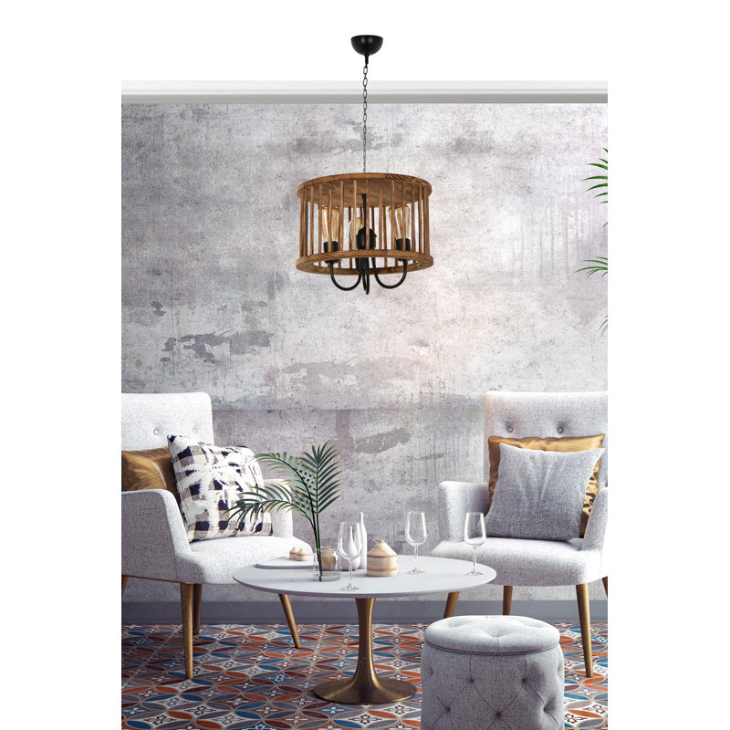 Lustre cylindrique à 3 lumières avec accents en fer forgé Anisa, Brun