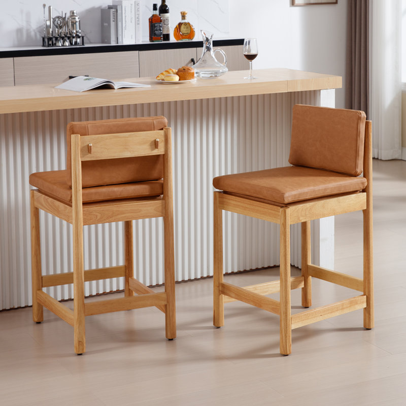  Alresford Wood 26 Inch Counter Height Bar Stools Farmhouse Barstoos Modern Upholstered Stools With Wood Legs Bar Charis For Kitchen Island/Pub, Set Of 2
