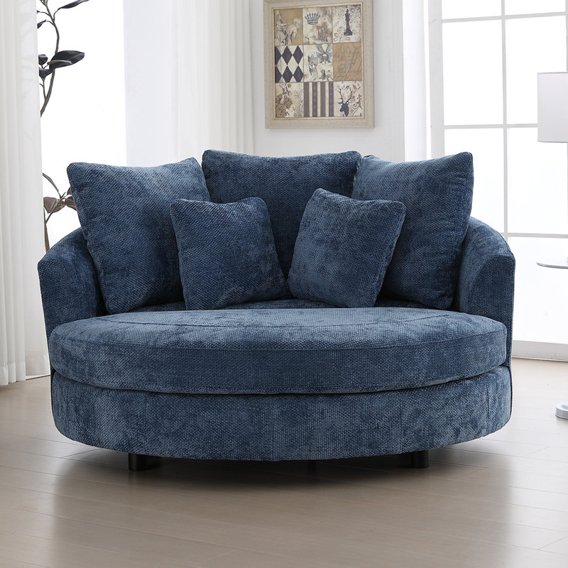 59.8" W Oversized Barrel Chair,Chenille Sofa Chair  With 5 Pillows, Blue