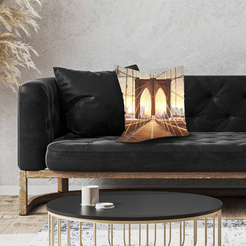Sunset on the brooklyn bridge - 18"x18" Throw pillow cover - Poly twill - Print on demand