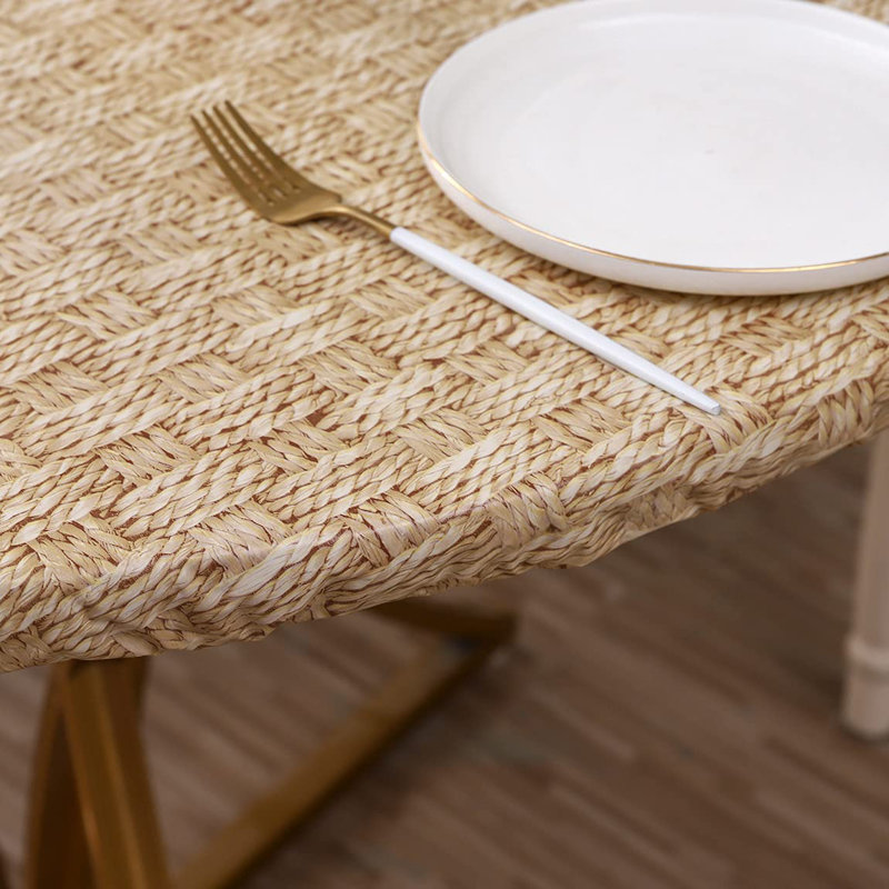 Round Vinyl Fitted Tablecloth With Flannel Backing Elastic Edge Design Table Cover Waterproof Oil-Proof PVC Table Cloth Stain-Resistant Wipeable